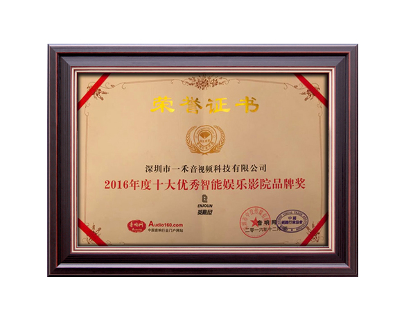2016年度十大優(yōu)秀智能娛樂影音品牌獎